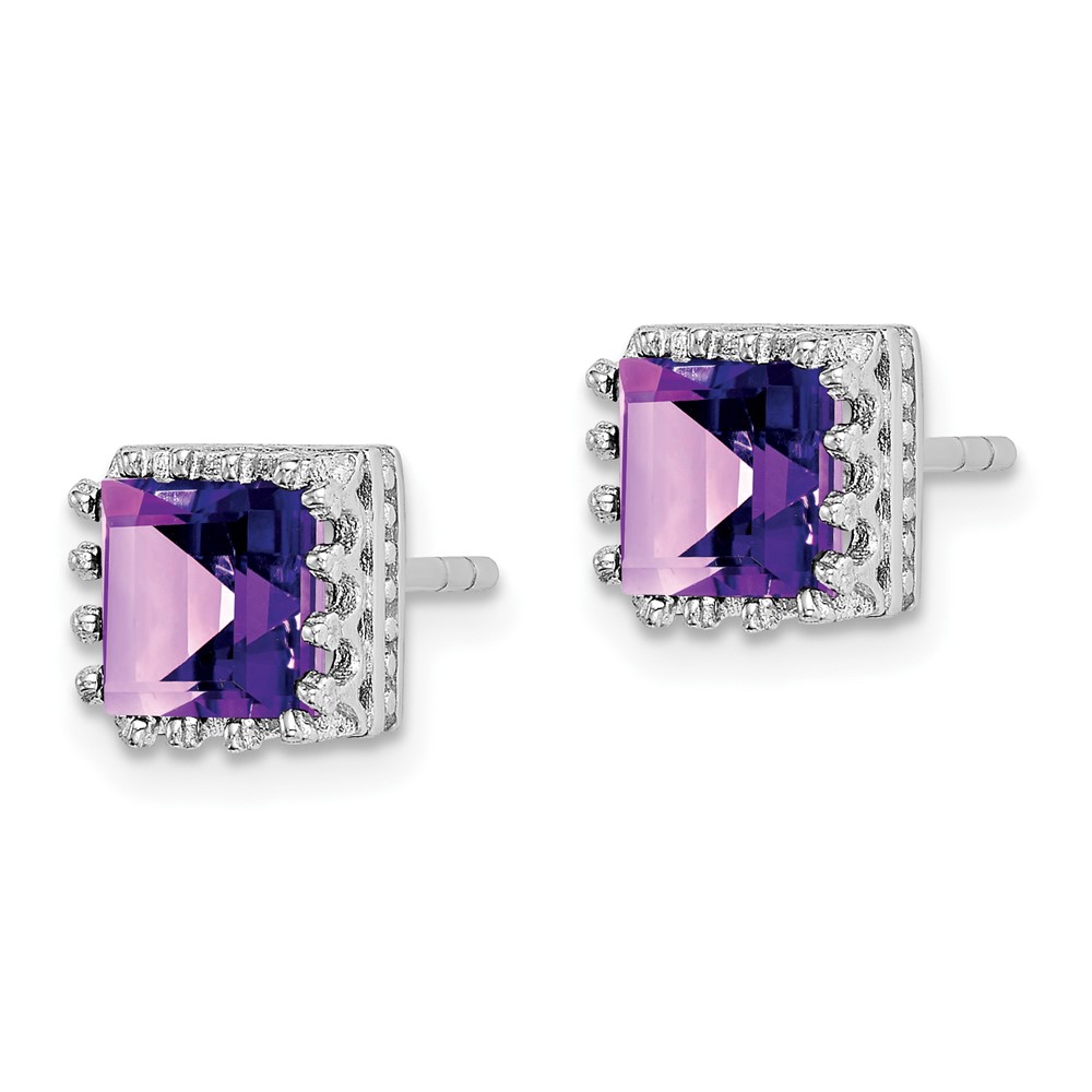 Sterling Silver Rhodium-plated 6mm Polished Amethyst Post Earrings (QE15238AM)