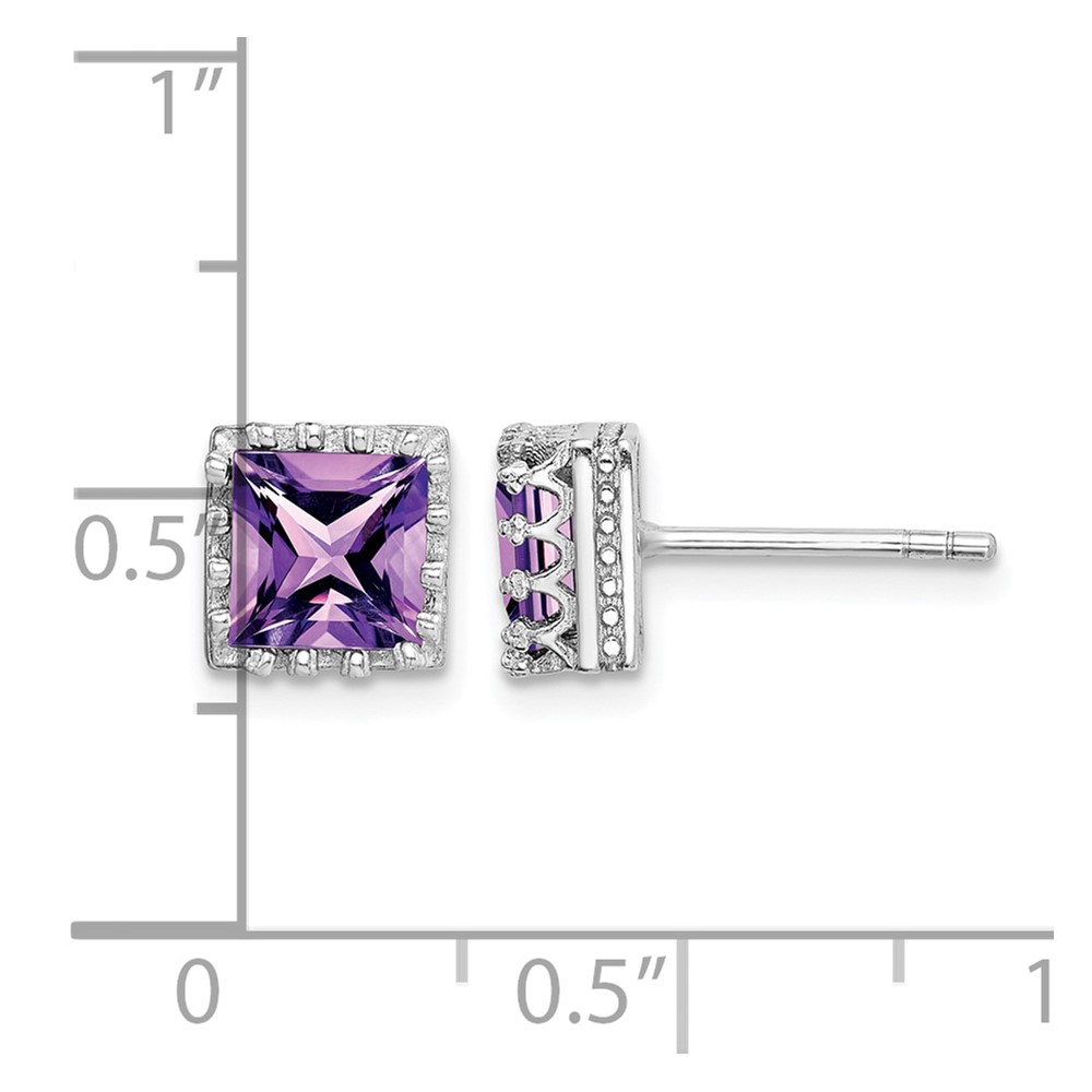 Sterling Silver Rhodium-plated 6mm Polished Amethyst Post Earrings (QE15238AM)