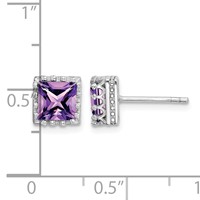 Sterling Silver Rhodium-plated 6mm Polished Amethyst Post Earrings view 4