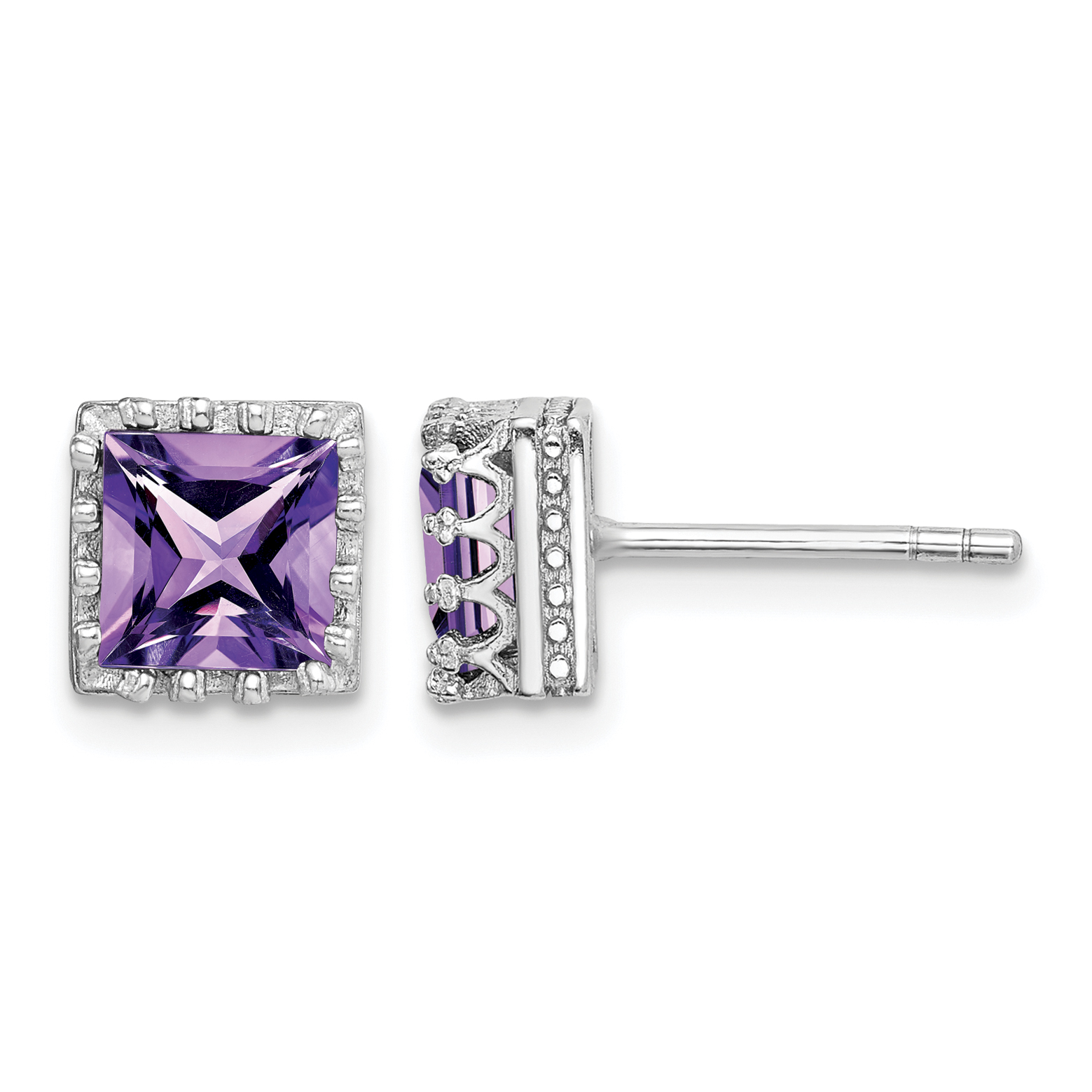 Sterling Silver Rhodium-plated 6mm Polished Amethyst Post Earrings (QE15238AM)