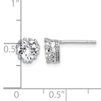Sterling Silver RH-plated Polished & Textured 6mm Heart CZ Stud Earrings view 4