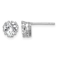Sterling Silver RH-plated Polished & Textured 6mm Heart CZ Stud Earrings view 1