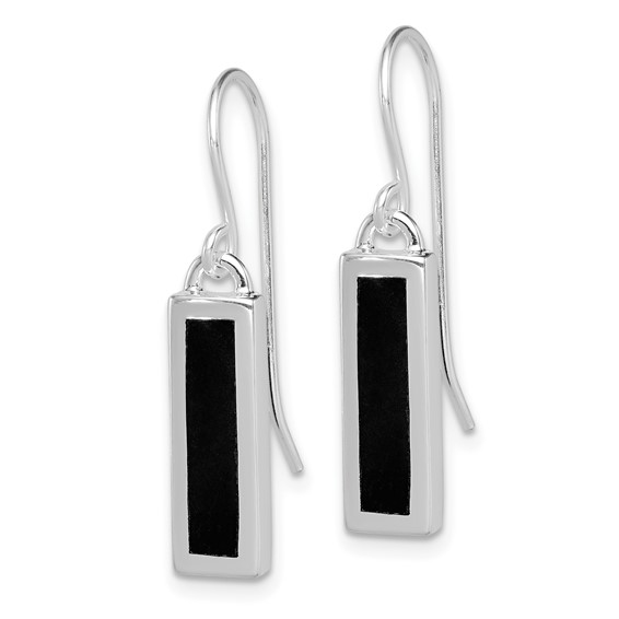 Sterling Silver Rhodium-plated Polished Onyx Bar Dangle Earrings