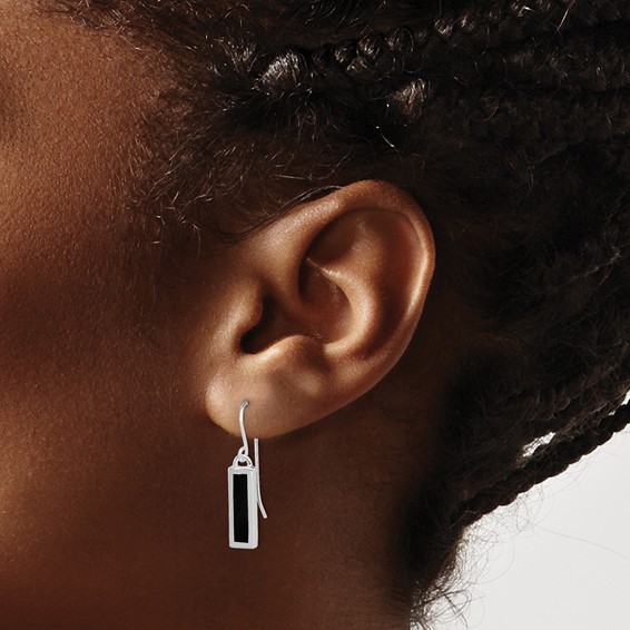 Sterling Silver Rhodium-plated Polished Onyx Bar Dangle Earrings
