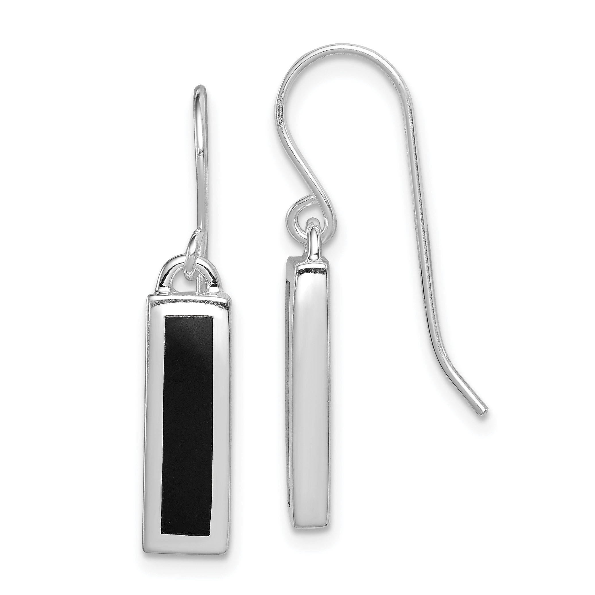 Sterling Silver Rhodium-plated Polished Onyx Bar Dangle Earrings (QE1524)