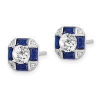 Sterling Silver Rhodium-plated CZ and Lab Created Blue Spinel Earrings view 2