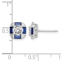 Sterling Silver Rhodium-plated CZ and Lab Created Blue Spinel Earrings view 4