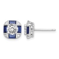 Sterling Silver Rhodium-plated CZ and Lab Created Blue Spinel Earrings view 1