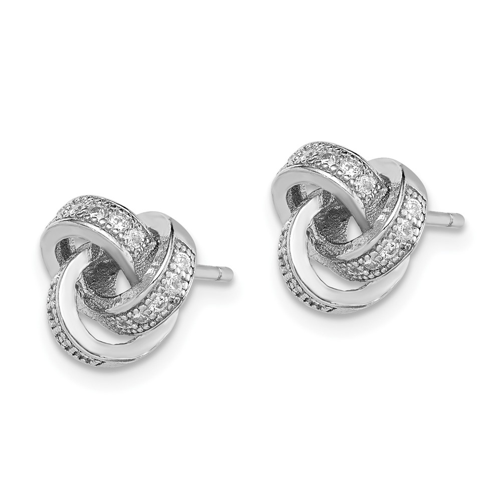 Sterling Silver Rhodium-plated Polished CZ Love Knot Post Earrings (QE15248)