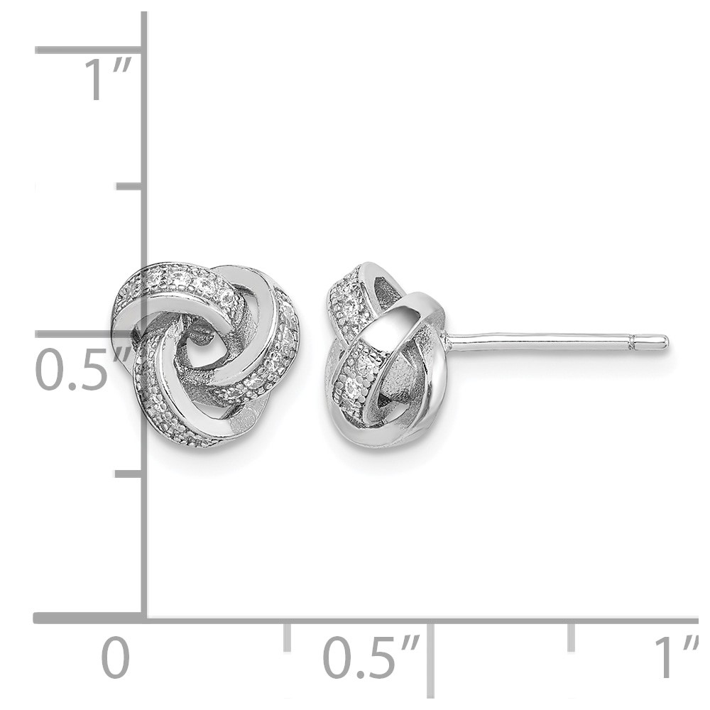 Sterling Silver Rhodium-plated Polished CZ Love Knot Post Earrings (QE15248)