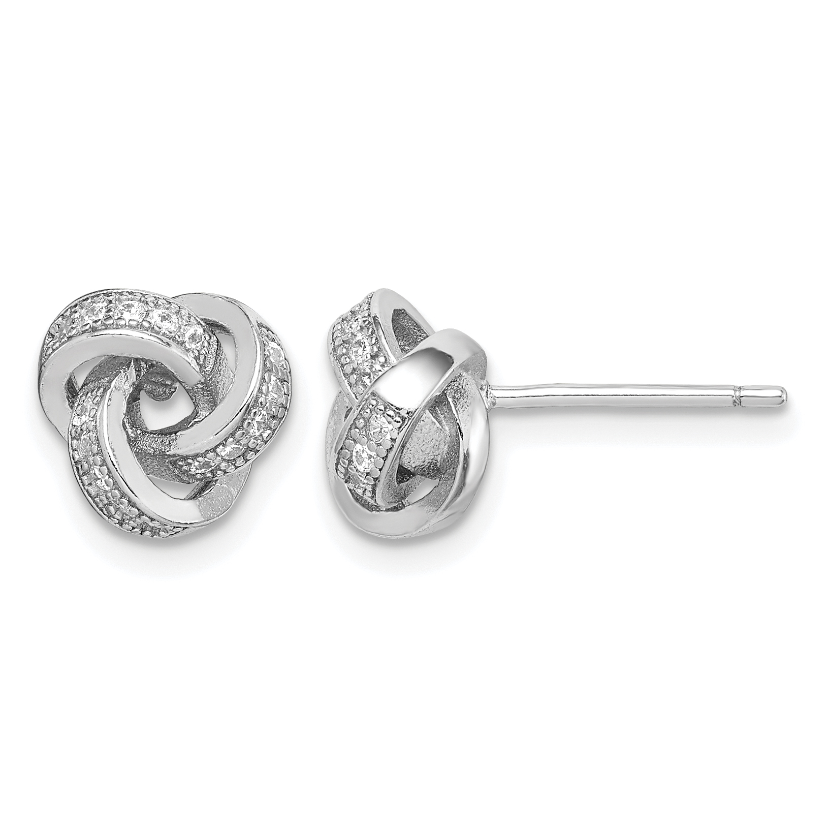 Sterling Silver Rhodium-plated Polished CZ Love Knot Post Earrings (QE15248)