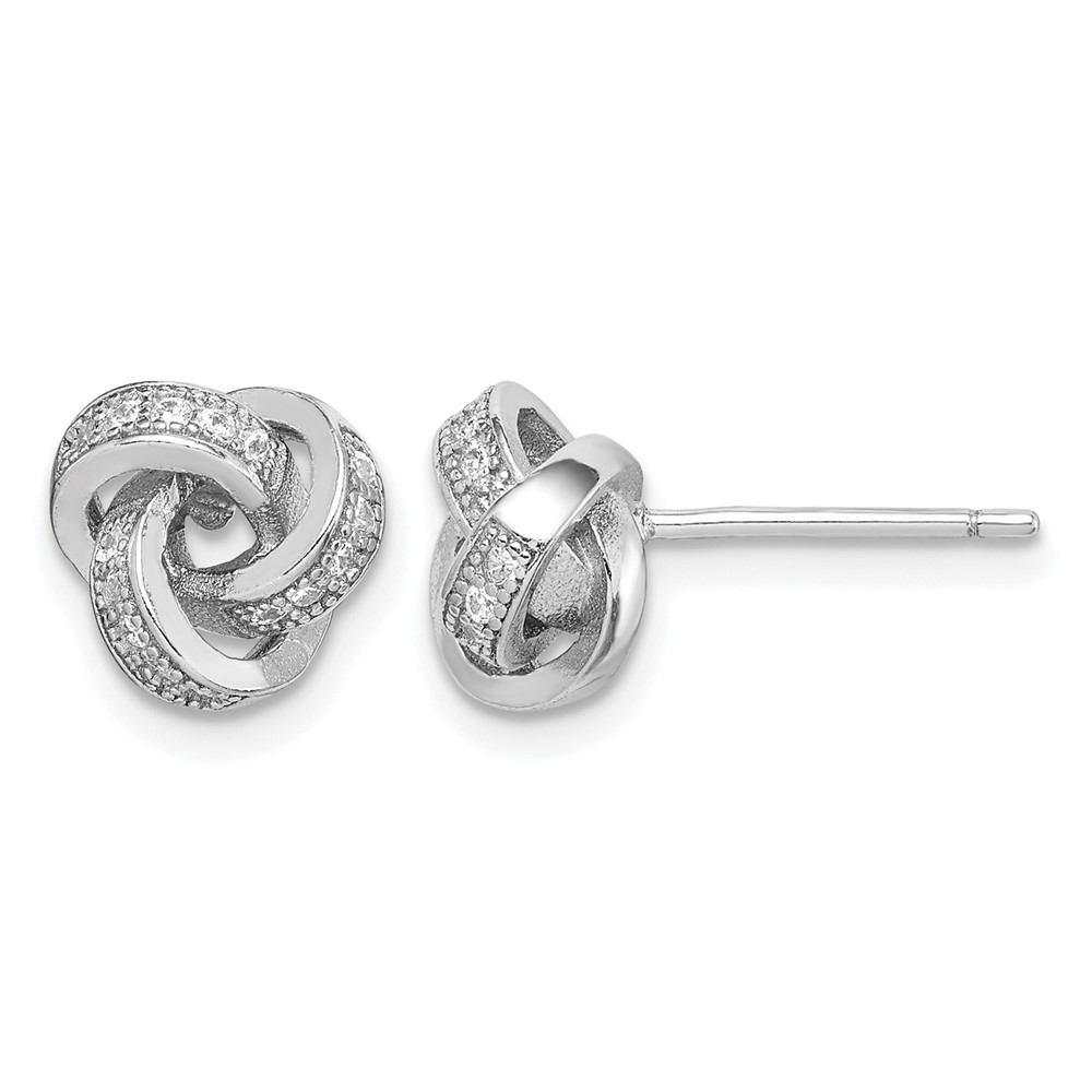 Sterling Silver Rhodium-plated Polished CZ Love Knot Post Earrings (QE15248)