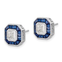 Sterling Silver Rhodium-plated Synthetic Blue Spinel and CZ Earrings view 2
