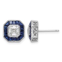 Sterling Silver Rhodium-plated Synthetic Blue Spinel and CZ Earrings view 1