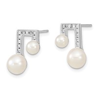 Sterling Silver Rhod-plat 6-7mm White Button Fwc Pearl CZ Earrings view 2