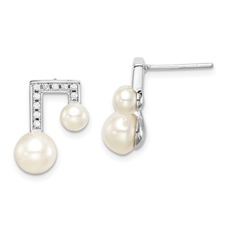 Sterling Silver Rhod-plat 6-7mm White Button FWC Pearl CZ Earrings