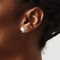 Sterling Silver Rhodium-plated 6-7mm White Button Freshwater Cultured Pearl and CZ Post Earrings view 3