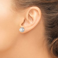 Sterling Silver Rhodium-plated 7-8mm White Button Freshwater Cultured Pearl and CZ Post Earrings view 3