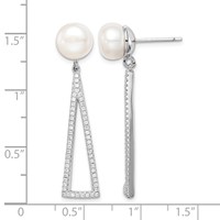 Sterling Silver Rhodium-plated 8-9mm White Button Fwc Pearl CZ Earrings view 4