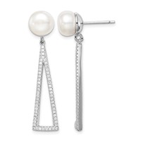 Sterling Silver Rhodium-plated 8-9mm White Button Fwc Pearl CZ Earrings view 1