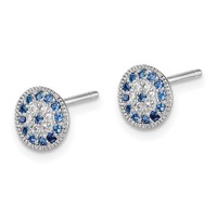 Sterling Silver Rhodium Plated Blue Spinel and Clear CZ Post Earrings view 2