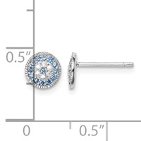 Sterling Silver Rhodium Plated Blue Spinel and Clear CZ Post Earrings view 4