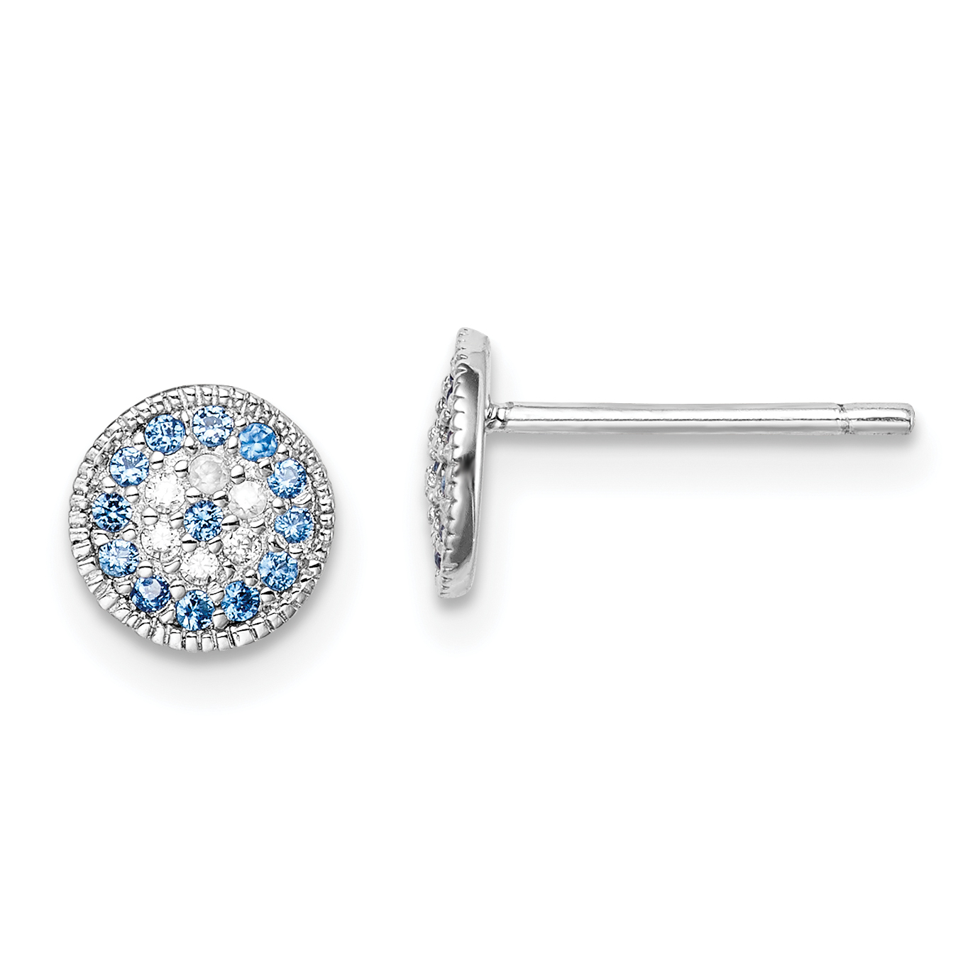 Sterling Silver Rhodium plated Blue Spinel and Clear CZ Post Earrings (QE15270)