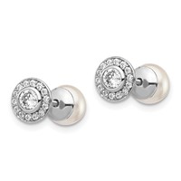 Sterling Silver Rhodium-plated Polished White 5-6mm Mother of Pearl & CZ Halo Reversible Post Earrings view 2