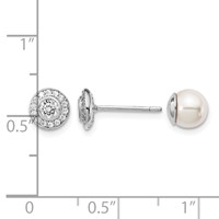 Sterling Silver Rhodium-plated Polished White 5-6mm Mother of Pearl & CZ Halo Reversible Post Earrings view 3