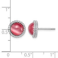 Sterling Silver Rhodium-plated Created Pink Cats Eye Post Earrings view 4