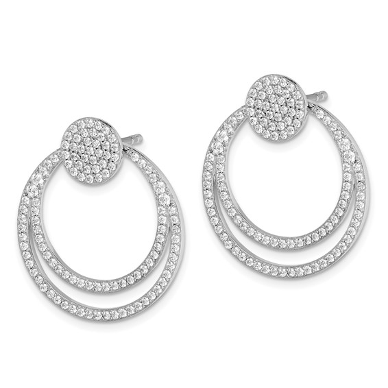 Sterling Silver Rhodium-plated Pave CZ Circle Front & Back Earrings