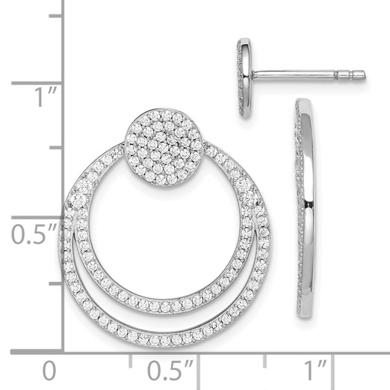 Sterling Silver Rhodium-plated Pave CZ Circle Front & Back Earrings