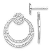 Sterling Silver Rhodium-plated Pave CZ Circle Front & Back Earrings view 1