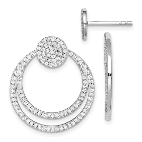 Sterling Silver Rhodium-plated Pave CZ Circle Front & Back Earrings