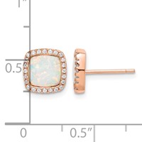 Sterling Silver Rose-Tone Created Opal & CZ Square Halo Post Earrings view 4