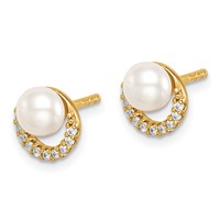 Sterling Silver Gold-tone Earrings with FW Cultured Pearl and CZ view 2
