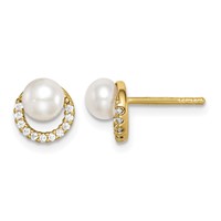 Sterling Silver Gold-tone Earrings with FW Cultured Pearl and CZ view 1