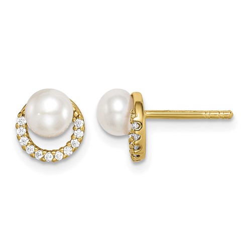 Sterling Silver Gold-tone Earrings with FW Cultured Pearl and CZ