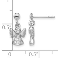 Sterling Silver RH-plated Polished Satin CZ Angel Post Dangle Earrings view 4