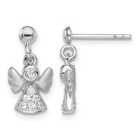 Sterling Silver RH-plated Polished Satin CZ Angel Post Dangle Earrings view 1