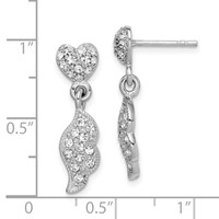 Sterling Silver Rhodium-plated CZ Heart & Wings Dangle Post Earring view 2