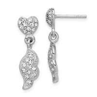 Sterling Silver Rhodium-plated CZ Heart & Wings Dangle Post Earring view 1