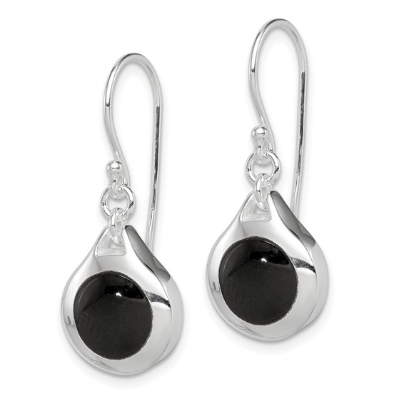 Sterling Silver Rhodium-plated Polished Onyx Teardrop Dangle Earrings