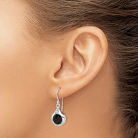 Sterling Silver Rhodium-plated Polished Onyx Teardrop Dangle Earrings view 3