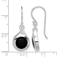 Sterling Silver Rhodium-plated Polished Onyx Teardrop Dangle Earrings view 4