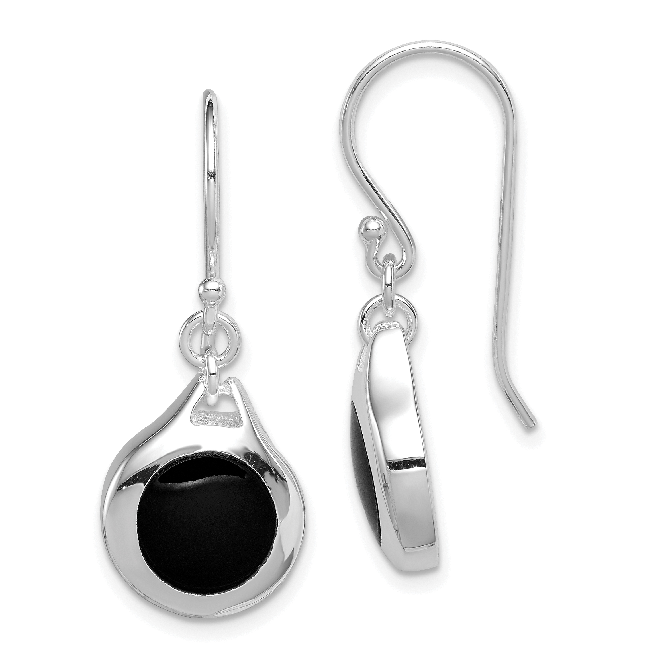 Sterling Silver Rhodium-plated Polished Onyx Teardrop Dangle Earrings (QE1530)