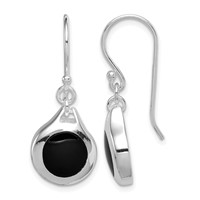Sterling Silver Rhodium-plated Polished Onyx Teardrop Dangle Earrings view 1