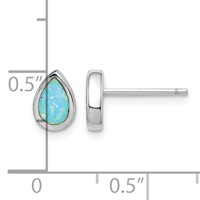 Sterling Silver RH-pltd Polished Blue Created Opal Teardrop Stud Earrings view 4