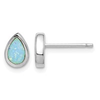 Sterling Silver RH-pltd Polished Blue Created Opal Teardrop Stud Earrings view 1