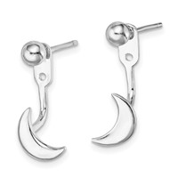 Sterling Silver RH-plated Moon Jackets Earrings with 4mm Ball Post view 2